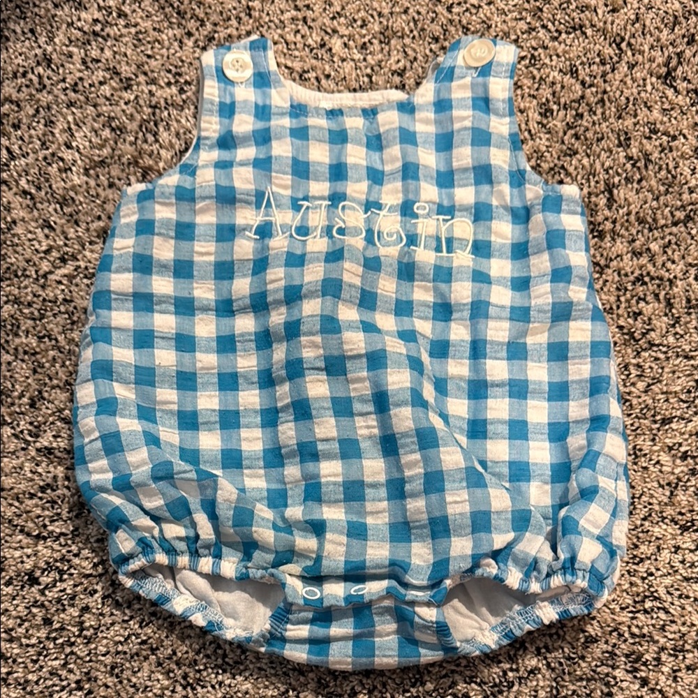 Blue Gingham “Austin” Monogrammed Romper